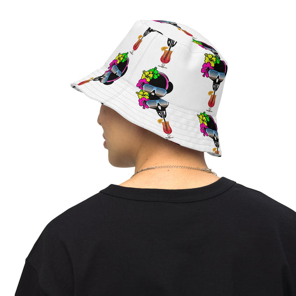 Reversible White Bucket Hat Black and Red DJV