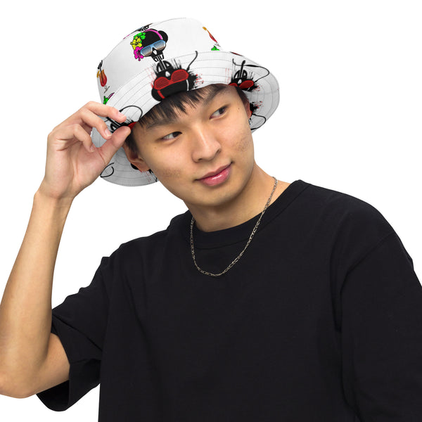 Reversible White Bucket Hat Black and Red DJV