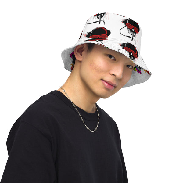 Reversible White Bucket Hat Black and Red DJV