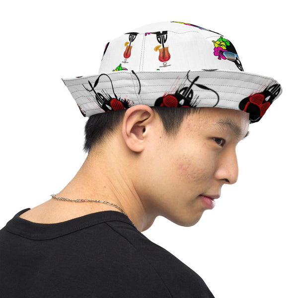 Reversible White Bucket Hat Black and Red DJV