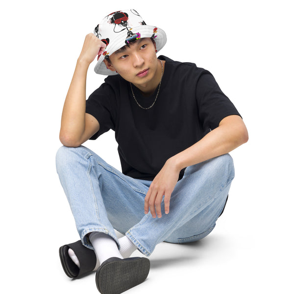 Reversible White Bucket Hat Black and Red DJV