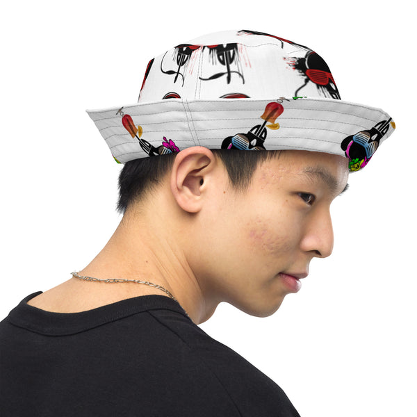 Reversible White Bucket Hat Black and Red DJV